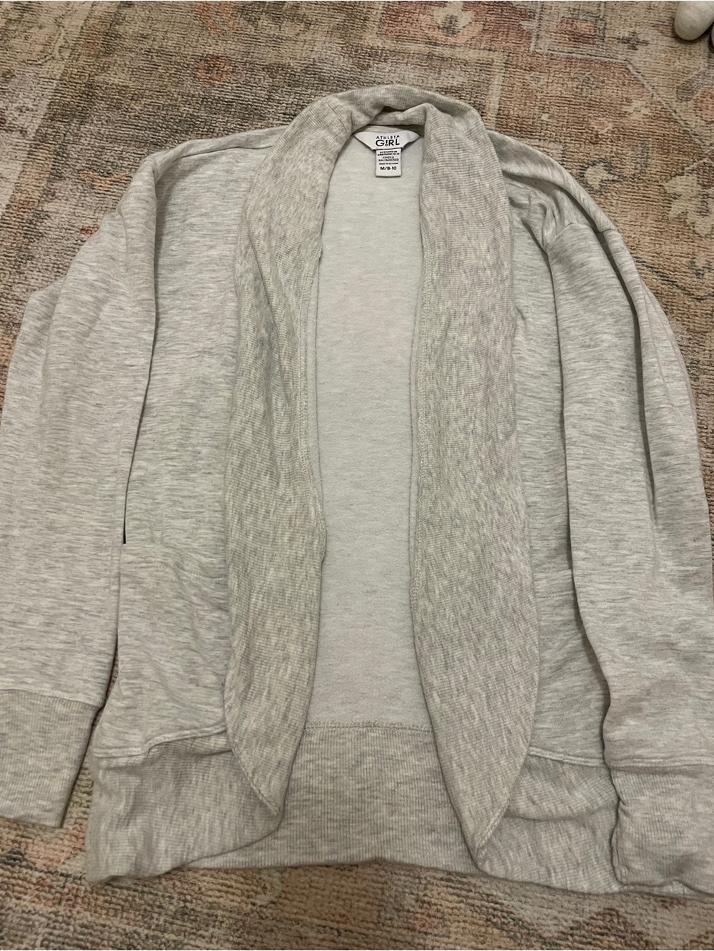 Athleta Girls Size M (8-10)Light Gray Open Front Shawl Collar Cardigan